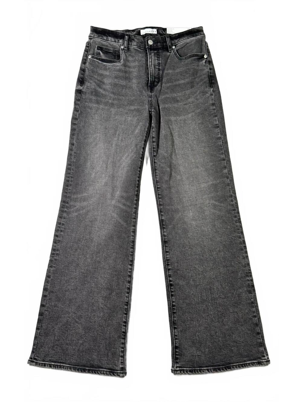 LOFT High Rise Wide Leg Jeans Washed Black Grey NWT Size 26 Regular